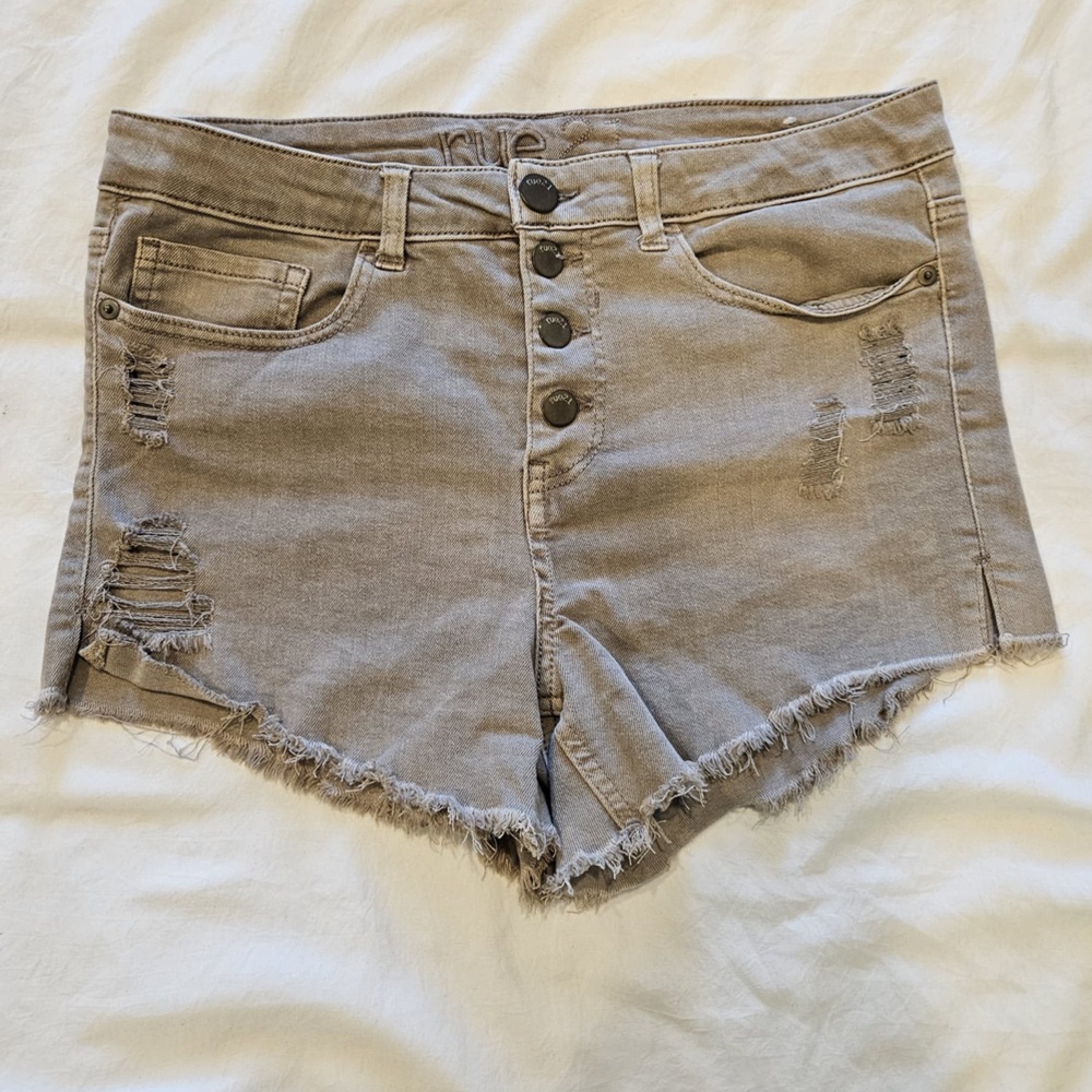 Rue21 Distressed Beige Denim Shorts